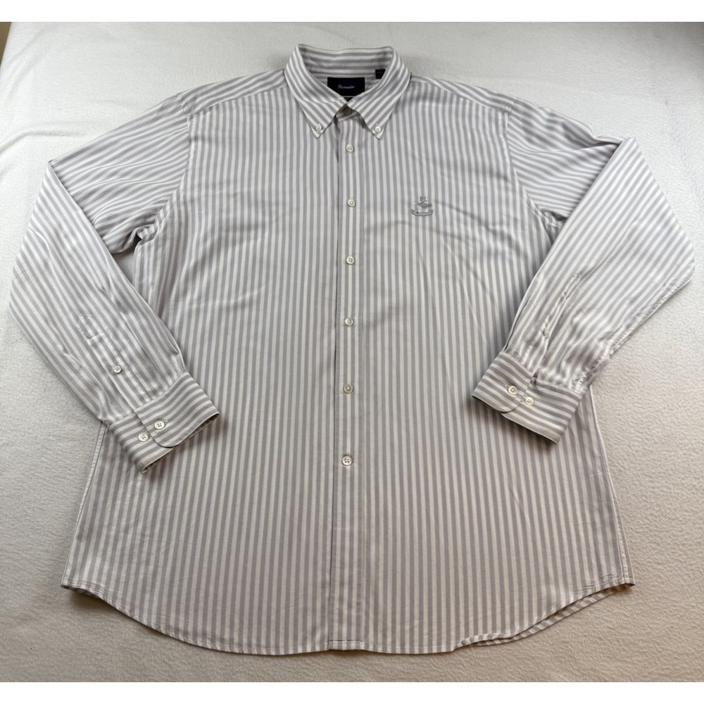 Faconnable Club Button Down Striped Shirt Men's XL Gray Cotton